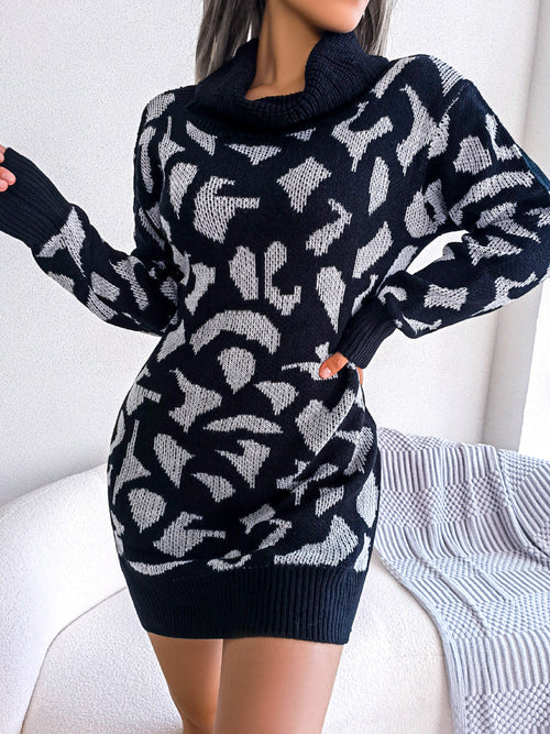 Autumn And Winter Street Style High Collar Leopard Print Long Sleeve B