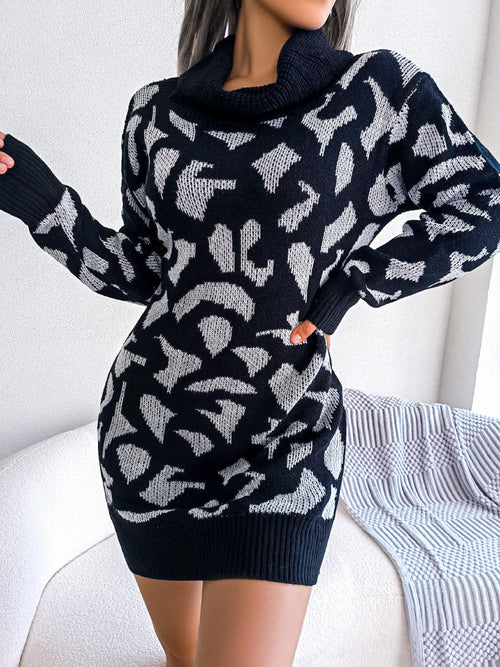 Autumn And Winter Street Style High Collar Leopard Print Long Sleeve B