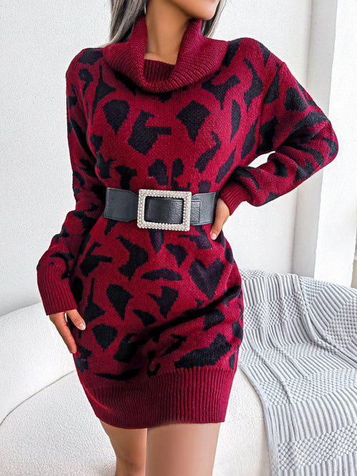Autumn And Winter Street Style High Collar Leopard Print Long Sleeve B