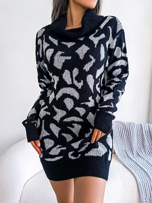 Autumn And Winter Street Style High Collar Leopard Print Long Sleeve B